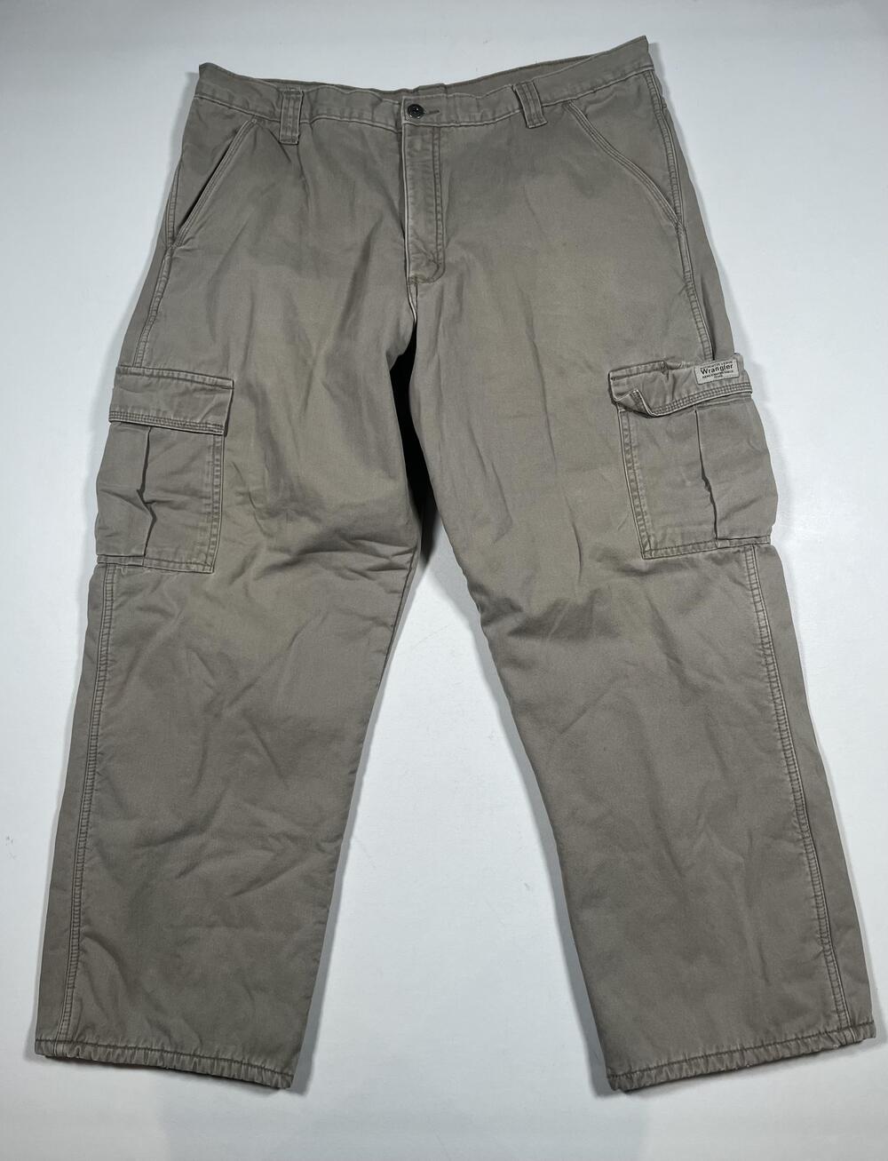 Wrangler Pants Mens 38x30 Beige Cargo Fleece Lined Winter Workwear Outdoor